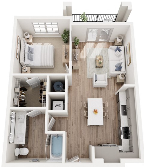 Floor plan for 1 bed, 1 bath, 749 sqft